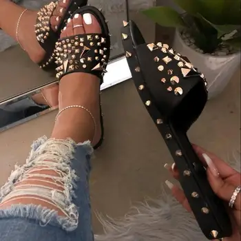 Femei Sandale papuci Doamnelor Vara Pantofi de cristal femmes sandales Negru Nit tv cu Serpentine Sandalias sandalias mujer 2020