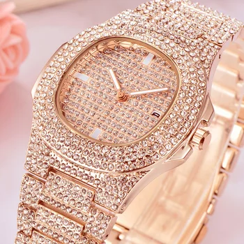 Mens Ceasuri de Top de Brand de Lux din Oțel Complet Stras Dourado Cuarț Ceas de mână de Moda Ceas cu diamante Montres de Marque de Luxe