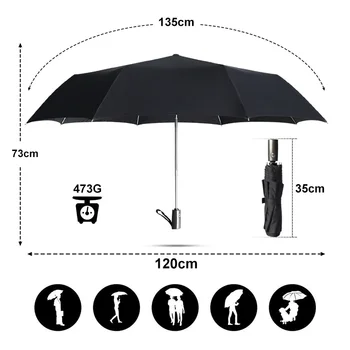 Umbrela Bărbați Ploaie Femeie Golf Afaceri Umbrela Brand de Calitate Mare 120cm 3Folding Automată Windproof Umbrele en-Gros Umbrelă de soare