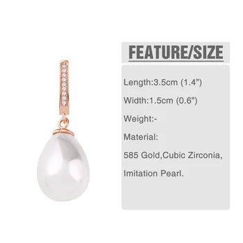 OCESRIO Moda coreeană Mare Perla Picătură Cercei cu Cubic Zircon CZ Aur roz 585 Cercei pentru Femei 585 Aur Bijuterii de Cristal ers-p35