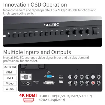 Seetec 4K173-9HSD-192(Original P173-9HSD) 17.3 Inch IPS Aluminiu FHD 1920x1080 3G-SDI, HDMI 4K Broadcast Monitor cu AV, YPbPr