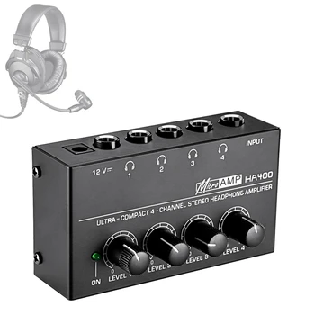 4 Canale Amplificator pentru Căști Ultra-compact HA400 Audio Mini Stereo Cu Adaptor de Alimentare Negru DIY