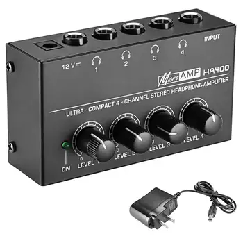 4 Canale Amplificator pentru Căști Ultra-compact HA400 Audio Mini Stereo Cu Adaptor de Alimentare Negru DIY