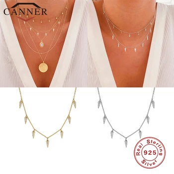 CANNER Reale Argint 925 Mini Zircon Clavicula Lanț Rotund Cravată Colier Pentru Femei Minimalist Bijuterii Fine collares