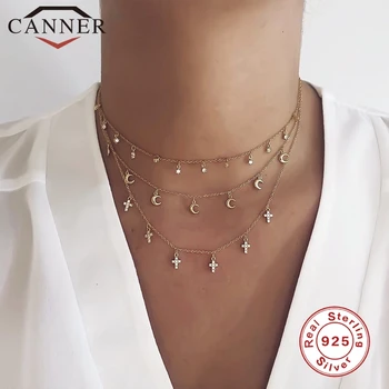 CANNER Reale Argint 925 Mini Zircon Clavicula Lanț Rotund Cravată Colier Pentru Femei Minimalist Bijuterii Fine collares