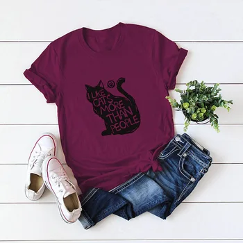 JFUNCY imi Place Cat de Imprimare Bumbac Vara Tricou Femei, cu Maneci Scurte T-shirt Femei Teuri Plus Dimensiune Casual Doamna de Bază Topuri
