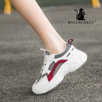MALEMONKEY 012857 Doamnelor Moda Dantelă Femeie Adidași 2020 Primăvară Brand Respirabil Pantofi Casual Femeie Platforma Adidasi Maro