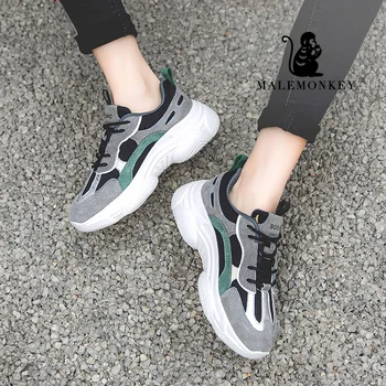 MALEMONKEY 012857 Doamnelor Moda Dantelă Femeie Adidași 2020 Primăvară Brand Respirabil Pantofi Casual Femeie Platforma Adidasi Maro