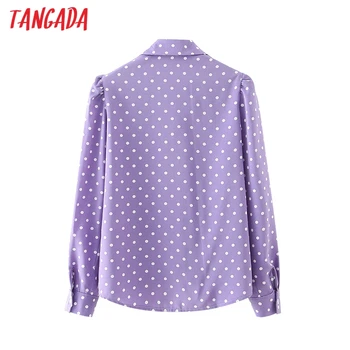 Tangada Femei Retro Violet Puncte Imprimare Șifon Cămașă Bluză Puff Maneca Lunga Chic Feminin Topuri DA123