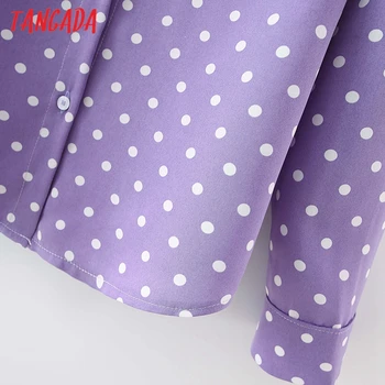 Tangada Femei Retro Violet Puncte Imprimare Șifon Cămașă Bluză Puff Maneca Lunga Chic Feminin Topuri DA123