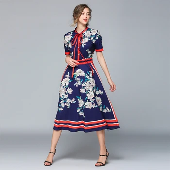 Femeile Vară O-linie Lung Rochie Nouă 2020 Moda Vintage imprimeu Floral Maneca Scurta Femei Elegante, Rochii Casual Vestidos Mujer