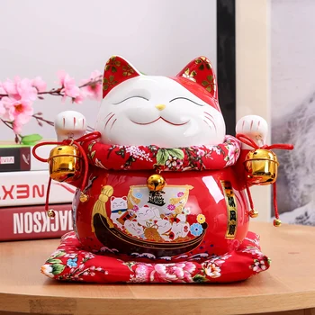 10 Inch Ceramic Maneki Neko Avere Pisica Acasă Decorare Portelan Ornamente Drăguț Pisică Norocos Caseta De Bani Fengshui Meserii R1902