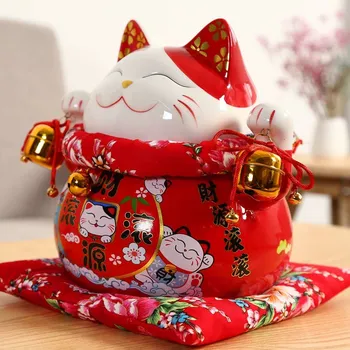 10 Inch Ceramic Maneki Neko Avere Pisica Acasă Decorare Portelan Ornamente Drăguț Pisică Norocos Caseta De Bani Fengshui Meserii R1902
