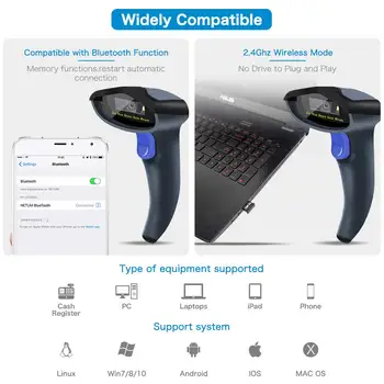 NETUM W8-X Bluetooth 2D/QR Scanner de coduri de Bare PDF417 Reader (3-in-1 Wireless 2.4 G & USB2.0 cu Fir și Bluetooth) pentru Plata Mobil