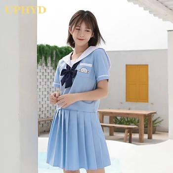 2021 Nou Cerul Albastru Fată Japoneză Uniformă Școlară Lolita Fete Adolescente Scurt Maneca Lunga Topuri Pleatead Fusta Costume de marinari JK Uniforme