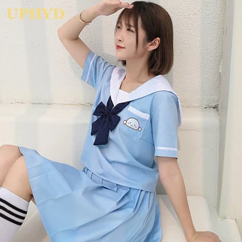 2021 Nou Cerul Albastru Fată Japoneză Uniformă Școlară Lolita Fete Adolescente Scurt Maneca Lunga Topuri Pleatead Fusta Costume de marinari JK Uniforme