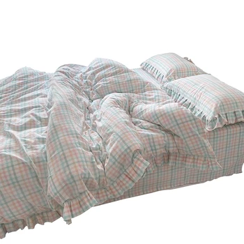 Carouri bumbac lenjerie de pat set pat dublu mare cu volane blând drăguță fată cameră decor quilt capac set cearceaf