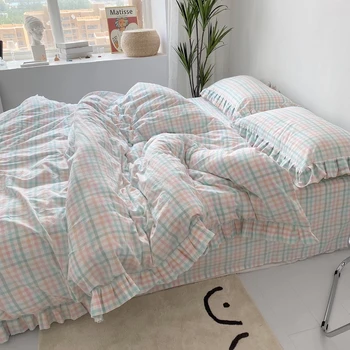 Carouri bumbac lenjerie de pat set pat dublu mare cu volane blând drăguță fată cameră decor quilt capac set cearceaf