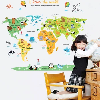 Desene animate harta lumii PVC DIY Auto Adeziv Vinil Autocolante de Perete Dormitor Decor pentru Camera Copiilor Decor de Arta de Perete Decal Murală