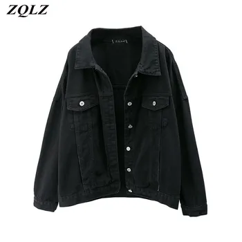 ZQLZ Streetwear Jacheta Denim Femei 2020 Nou Toamna Jean Strat de sex Feminin Casual Vintage Negru Palton Mujer de Primăvară Denim Haina