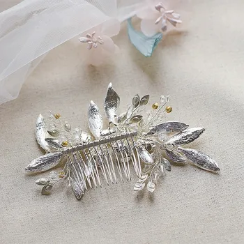 Jonnafe Mână cu fir de Mireasa Cristal Pieptene de Argint de Culoare Frunză Femei Caciula de Nunta de Moda Accesorii de Par Ornament
