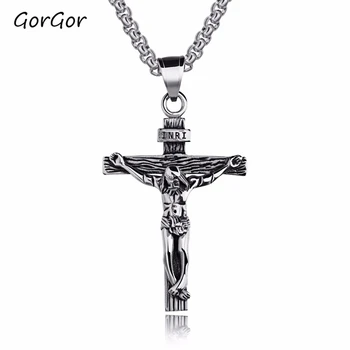 GorGor Nou Stil Elegant Exquise Creștin Isus Cruce din Oțel Titan Pur Lanț de Oțel Bărbați Pandantiv Colier Accesorii 810