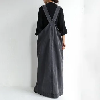 Moda coreeană Chic dintr-O bucata de Denim Rochii de Moda Bretele Pentru Femei Blugi Negri Lungi Maxi Rochie Plus Dimensiune Etaj Lungime