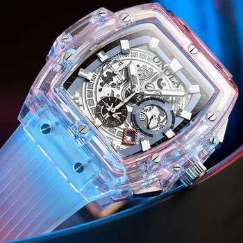 ONOLA Plastic Transparent pătrat ceas de mână pentru Bărbați 2019 multifuncțional de Moda casual Sport unic alb bena Cuarț Bărbați Ceas
