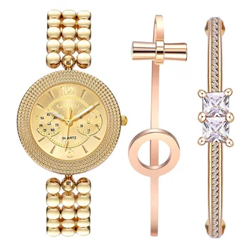 3PCS/Set Ceasuri pentru Femei Brățară de Lux Stras Epocă de Aur Ceas de mână Doamnelor Cuarț Ceas Pentru Femei Cadou de Dragoste Reloj Mujer
