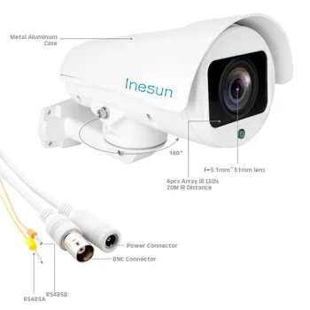Inesun 10X Zoom PTZ de Securitate în aer liber Camera de 5MP HD Super 4 in 1 TVI/CVI/AHD/CVBS CCTV aparat de Fotografiat Impermeabil 100ft IR Noapte Viziune