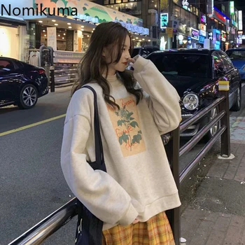 Nomikuma coreean Harajuku Tricou Femei Imprimat O Gatului Maneca Lunga Casual Pierde Hanorace Îmbrăcăminte de Toamnă Haine Noi 3d254