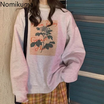 Nomikuma coreean Harajuku Tricou Femei Imprimat O Gatului Maneca Lunga Casual Pierde Hanorace Îmbrăcăminte de Toamnă Haine Noi 3d254