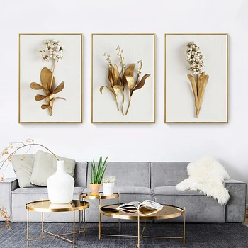 Nordic Galben Plante Flori Frunze Panza Pictura Poster și Imprima Imagini Decor de Perete Pentru Camera de zi Dormitor Culoar