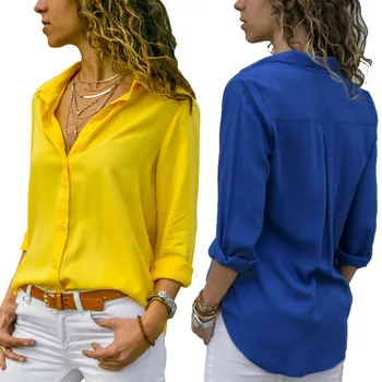 Femei Bluze Albe de Bază de Vânzare Butonul Solid de vară 2020 Maneca Lunga Tricou Femei Șifon Femei Slim Îmbrăcăminte Plus Dimensiune Topuri