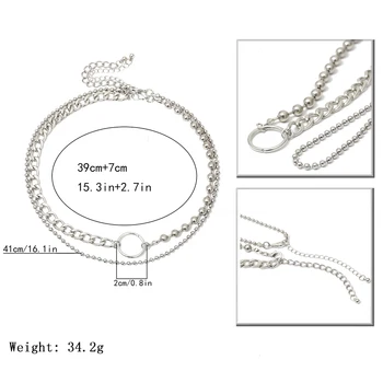 IngeSight.Z 2 buc/Set Punk Culoare Argintie Geometrică Cerc Rotund Cravată Colier Declarație Lanț cu Margele Coliere pentru Femei Bijuterii