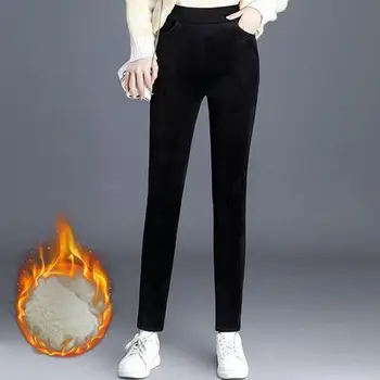 2020 Femei De Iarnă Pantaloni De Catifea Talie Mare Vintage Casual Pantaloni De Creion Elegant Buzunar Vrac Subțire Gros Streetwear Solid