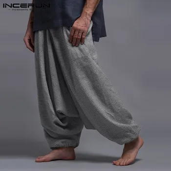 INCERUN Bărbați cu Dungi Drop Crotch Buzunarele de la Pantaloni Joggers Talie Elastic Vrac Pantaloni Largi Picior Streetwear Casual Harem Pantaloni S-5XL