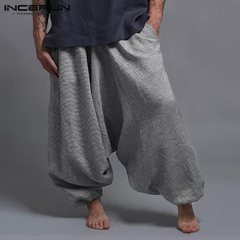 INCERUN Bărbați cu Dungi Drop Crotch Buzunarele de la Pantaloni Joggers Talie Elastic Vrac Pantaloni Largi Picior Streetwear Casual Harem Pantaloni S-5XL