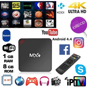 MX9 4K Quad Core 1GB RAM 8GB ROM Android 4.4 TV BOX Android 2.0 HD compatibil HDMI Slot SD 2.4 GHz WiFi Set Top Box Media Player