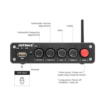 AIYIMA Bluetooth 5.0 Subwoofer Digital, Amplificator de Putere 50Wx2+100W TPA3116 Hifi Stereo 2.1 Sunet Difuzor Amplificator Audio USB Amp