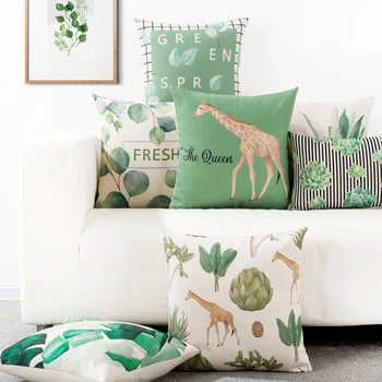 45*45cm/50*30cm lenjerie de pat din bumbac satul stil plante verzi fețe de pernă canapea de birou girafa față de pernă decor perna lombara caz