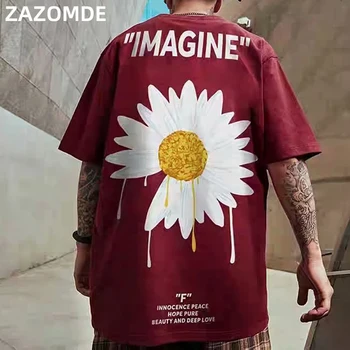 ZAZOMDE Bumbac Hip Hop tricou de Vară 2020 Gât Rotund Pierde T-shirt Flori Tricouri Bumbac jumătate Maneca tricou Streetwear
