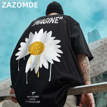 ZAZOMDE Bumbac Hip Hop tricou de Vară 2020 Gât Rotund Pierde T-shirt Flori Tricouri Bumbac jumătate Maneca tricou Streetwear