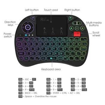 Original Rii X8 2.4 GHz engleză Mini Tastatura Wireless cu Touchpad, culoare schimbătoare, Iluminat din spate cu LED, Baterie Li-ion pentru TV Box PC-ul