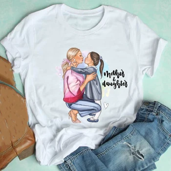 Femei cu Maneci Scurte Fiica Fată Drăguță Mujer Camisetas Desene animate Mama Mama Haine de Imprimare Tricou Femei Tee Top Graphic T-shirt