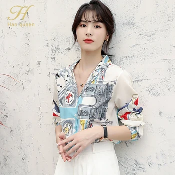 H Han Regina Plus dimensiune Moda Casual Femei, Bluze Imprimate Șifon Bluza Vrac Topuri Tricouri Blusas Mujer de Toamna Office Camasa