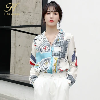 H Han Regina Plus dimensiune Moda Casual Femei, Bluze Imprimate Șifon Bluza Vrac Topuri Tricouri Blusas Mujer de Toamna Office Camasa