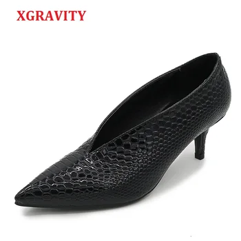 XGRAVITY 2021 Noi Sarpe Subliniat Toe Pantofi Rochie Eleganta pentru Femei de Moda Toc Pompe Sexy si Damele de V Design de Pantofi de Partid C006