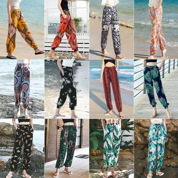 Plus Dimensiune Femei Casual Boem Pantaloni Multi-culoare Pantaloni de Plajă Talie Mare Largi Picior Dans sportiv de Fitness Pantaloni Largi Pantaloni Acasă