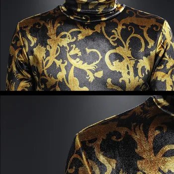 Toamna Iarna Fleece căptușit Îngroșat Guler cu mâneci Lungi T-shirt M-5XL de Aur Print T Shirt Club Tinutele Regale T Shirt Barbati